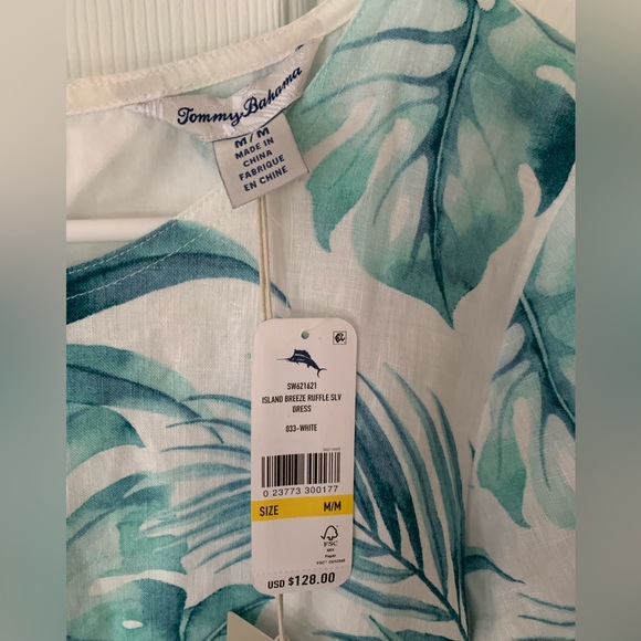 NWT Tommy Bahama Island Breeze Ruffle Sleeve linen dress, size Medium. - Picture 4 of 15